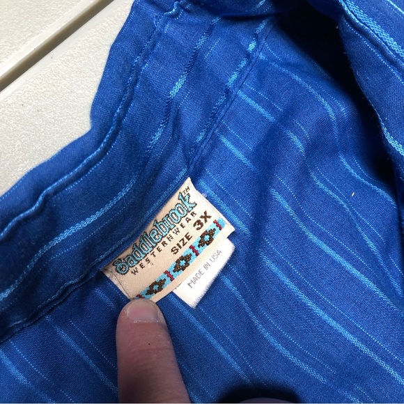 Vtg Saddlebrook Western Wear Pearl Snap 3X Blue Striped Shirt Made In USA - Picture 4 of 5